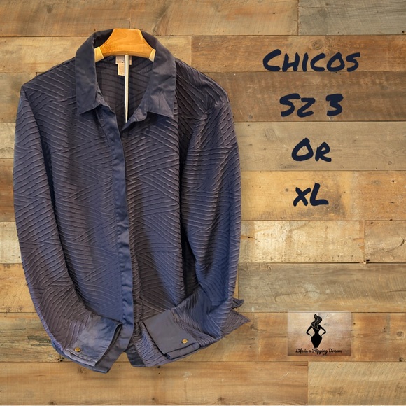 Chico's Tops - Chicos Women’s Sz 3 or XL Blue Button Down Shirt